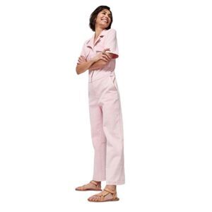 Faherty Blythe Pink Denim Utility Jumpsuit XS Organic Cotton Wide Leg One Piece